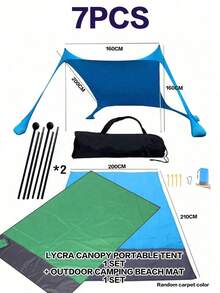 1pc 4-7 Person Outdoor Beach Mat, Waterproof Beach Mat, Extra Large Size, Sand-Proof, Easy To Fold, Quick Dry, Essential Beach Gear For Vacation, Cruise, Picnic And Camping. Includes Drawstring Pocket And Fixing Pegs. - Multicolor - View 13