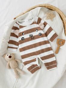 Super Cute Bear 3D Ear Jumpsuit Baby Striped Romper 100-Day Celebration Photo Outfit - Multicolor - View 1