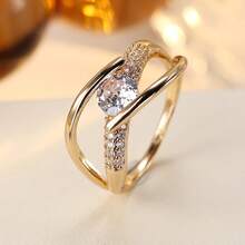 1pc Minimalist Line Geometric Cross Design Cubic Zirconia Women's Ring - Multicolor - View 1