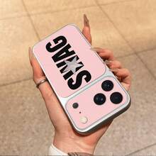 1pc TPU Material Pink SWAG Letter & Star Pattern Phone Case Compatible With IPhone 17 Pro Max/17/16 Pro Max/15/14/13/12/11 Full Coverage Shockproof Soft Shell Protective Cover - Silver - View 4