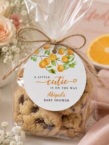 Personalized Round Baby Baptism Stickers, Customized Name Gift Labels, Orange Floral Party Tags, Cute Gift Wrapping Decor - Multicolor - View 4