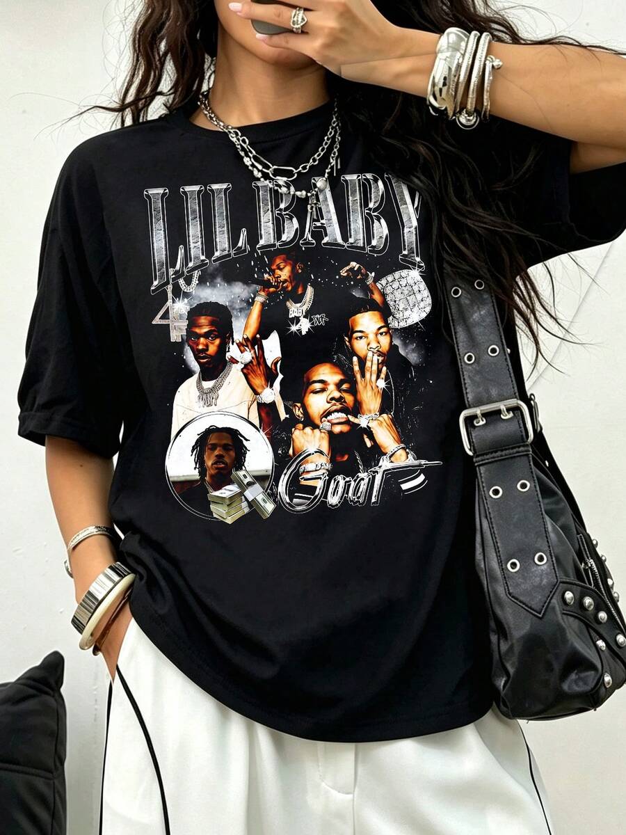 Lil Babyy T Shirt, Rap Hip Hop Music Shirt, Personalized Casual T-Shirt - Black - View 1