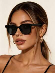 1 pieza Gafas de sol de moda unisex clásicas con marco cuadrado y protección UV en color gris - Gris - Ver 4