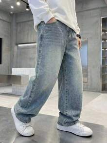 Tween Boy Straight Leg Fashion Casual Denim Jeans - Blue - View 1