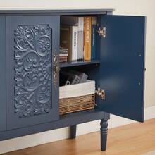 Antique-Style Sideboard With Embossed Carvings, Ample Storage Space, And Rounded Corners - Classic Storage Cabinet For Dining Room, Living Room, And Hallway (Navy Blue) - Navy Blu - View 11
