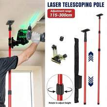 5/8" Bracket & 1/4" Adaptor Nut Telescopic Level Support Rod, 115–300cm Length Adjustable Extendable Pole – Heavy Duty Extension Bar For Laser Level Mounting, Surveying And Construction Site Use - A - View 1