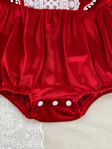 Christmas Baby Romper Spring/Autumn Lace Patchwork Ruffle Long Sleeve Red Girl Baby Romper Holiday Princess Bodysuit - Red - View 6