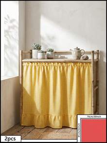 1 pieza Falda de mesa a cuadros amarillo & blanco, estilo brillante & fresco, rectangular con borde de volantes y detalles plisados, función de ocultación de almacenamiento & decorativa, adecuada para estantería de almacenamiento interior y decoración del hogar - Amarillo - Ver 12
