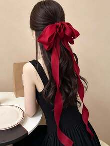 1pc Women's Elegant Layered Ribbon Bow Hair Clip, Extra Long Flowing Tassel, Spring Hair Accessory - Multicolor - View 10