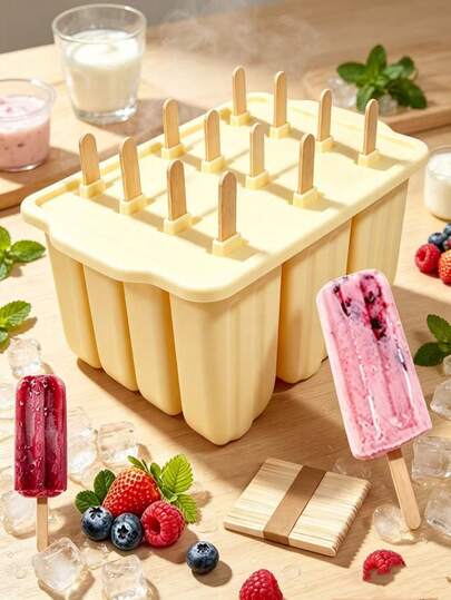 12pcs Silicone Popsicle Molds, Easy Release Popsicle Making Molds, Homemade Popsicle Ice Pops Molds, Portable Ice Cube Molds, Includes 50 Popsicle Sticks