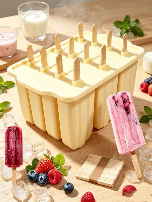 12 piezas Moldes de silicona para paletas, moldes de fácil liberación para hacer paletas, moldes para paletas de hielo caseras, moldes portátiles para cubitos de hielo, incluye 50 palitos para paletas