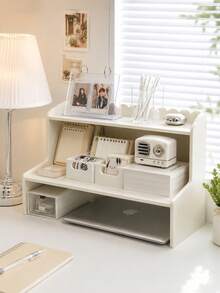 1pc Double Layer Desktop Organizer, Height-Increasing Storage Rack For Students And Office Workers, Can Store Cosmetics, Stationery, Books; Suitable For Dorms, Study Desks, Bedrooms, Home Offices, Fits Back To School And Autumn Semester - White - View 4