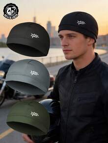 Musion 1/3pcs Star & Letter Print Helmet Liner, Breathable Sweat-Absorbing Durag Knit Cap, Windproof Motorcycle Riding Running Helmet Inner Cap - Multicolor - View 1