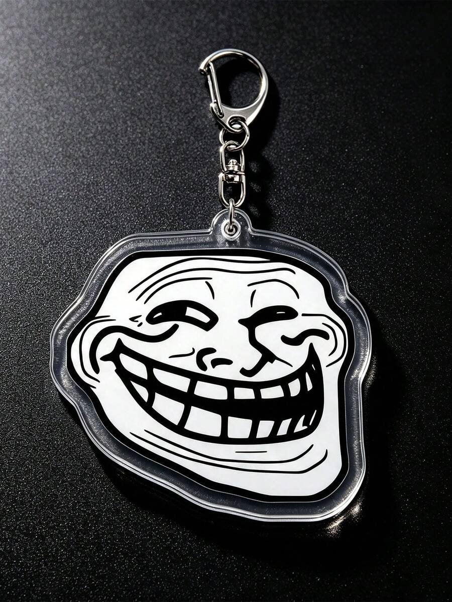 Vintage Black White Troll Face Meme Keyring,Humorous Funny Expression Acrylic Keychain,Cute Backpack Decor,Birthday Holiday Gift For Men Women - Multicolor - View 1