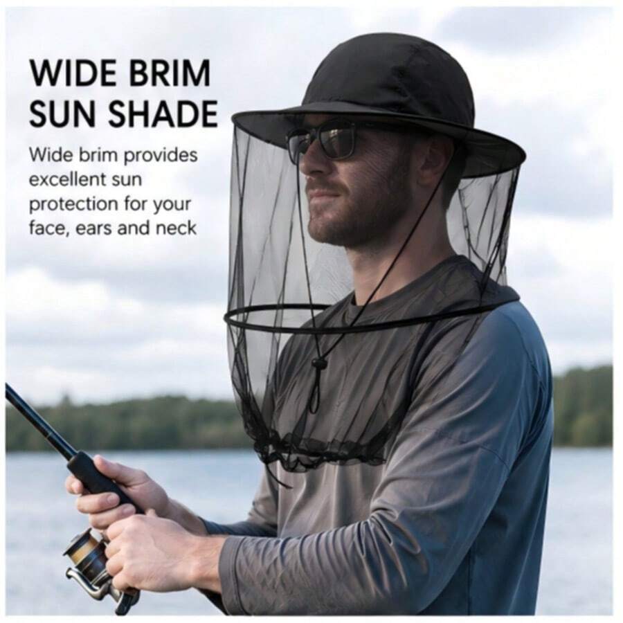 Outdoor Anti-Insect Quick-Dry Bucket Hat, Wide Brim UV Protection Mosquito Repellent Fishing Hat, Foldable Sweat-Absorbent Sun Hat, Suitable For Outdoor Fishing And Jungle Camping - A - View 1