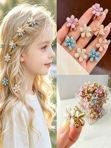 Shimmering Acrylic Mini Flower Hair Claw Clip, Girly Side Hair Clip For Loose Strands, Versatile Princess Hair Accessory - Multicolor - View 1