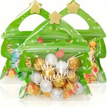 1/5/10/20pcs Christmas Tree Shaped Gift Bags (With Reindeer & Christmas Tree Pattern) - Plastic Gift Bags With Handles And Reusable Zipper Seal, Suitable For Holiday Parties And Christmas Gift Packaging - Multicolor - View 4