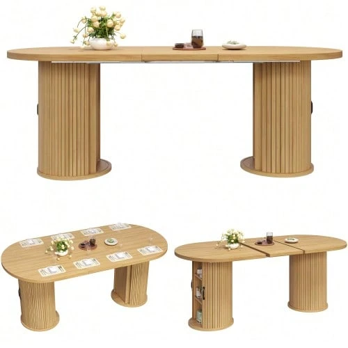Extendable Dining Table, Versatile Kitchen Table With Metal Handles, Space-Saving For Small Spaces, Multifunctional Table, Hidden Storage, Dark Brown, 149.8-189.7 Cm - 自然的 - 查看 1