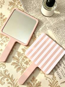 White Lines Handheld Makeup Mirror, Square High-Definition Makeup Mirror With Handle, Portable Dressing Mirror, Suitable For Daily Makeup And Travel Use - Multicolor - View 9