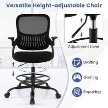 2026 New Products : Drafting Chair, Ergonomic Swivel Office Chair With Adjustable Footrest, Height Adjustable Mid-Back Padded Executive Task Computer Desk Chairs - Black - View 2