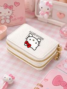 SANRIO 1個 Hello Kitty 粉色短夾，雙拉鍊卡夾附卡槽，多功能 PU 信用卡夾，適用日常通勤、工作與旅行 - 彩色 - 查看 9