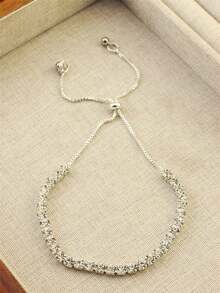 A Retractable Adjustable Diamond-Encrusted Silver Women's Bracelet - Silver - View 5