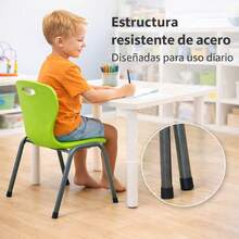 Sillas Infantiles, Verde, Plástico y Acero, 39x40x60 cm, Diseño Ergonómico, Apilables, Pack de 4 - Verde - Ver 3