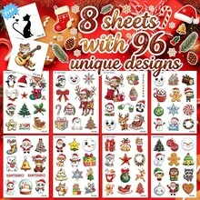 STARTTOOS 8 Sheets 96pcs Christmas Santa Reindeer Snowman Bell Combination Pattern Temporary Tattoo Stickers, Children DIY Birthday Party Christmas Gift Arm Body Temporary Waterproof Tattoo Stickers - Multicolor - View 10