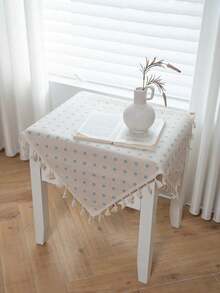 Bubaba Taplak Meja Katun Poliester Motif Bunga Boho dengan Rumbai, Penutup Meja Motif Bunga Daisy Biru Muda untuk Meja Bundar/Persegi, Taplak Meja Dekoratif Gaya Rumah Pertanian untuk Dapur dan Ruang Makan - Krem - View 6