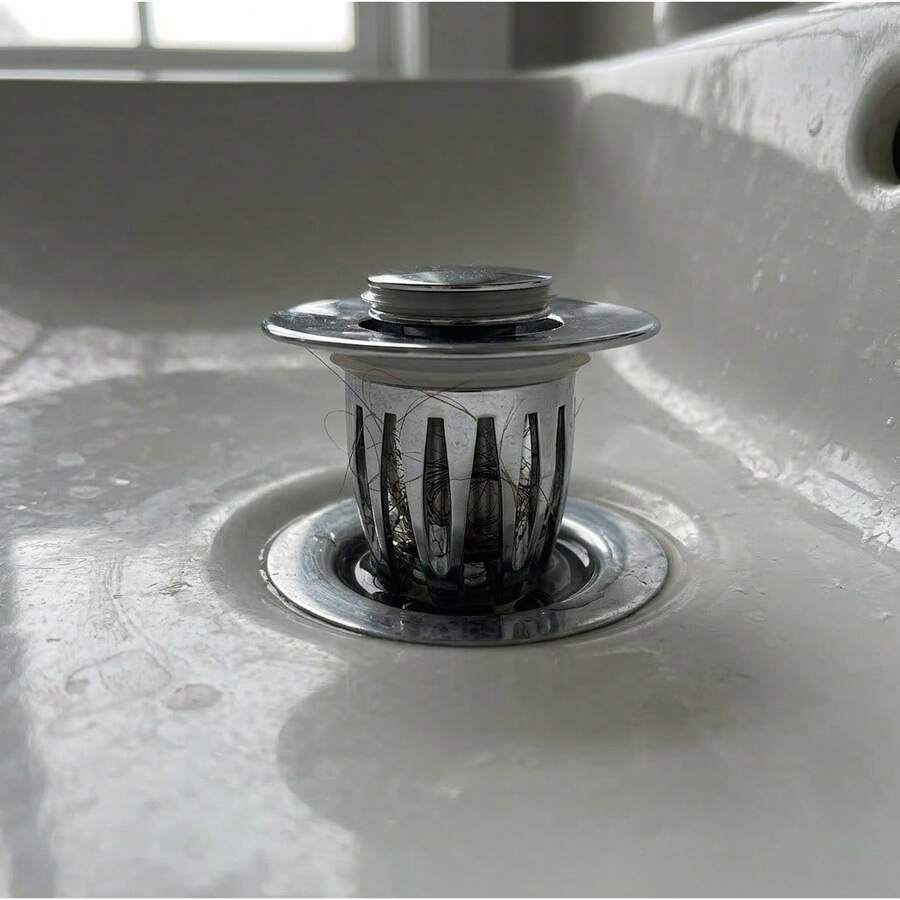1pc Easy-Press Bathroom Drain Stopper With Anti-Clog Design Bouncing Core Deodorizer With Tight Seal For Sinks Bathtubs - Silver - View 1