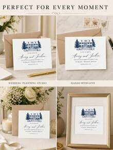 Custom Building Sketch Save The Date Card, Hand-Drawn House Illustration Converted From Your Photo, Customizable Names, Wedding Date And Venue Information. Perfect For Wedding Reminders, Engagement Parties And Meaningful Keepsakes For Couples. - Multicolor - View 2