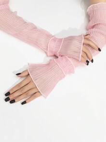 1 Pair/2 Pairs High-End Pleated Solid Color Long Gloves - Pink - View 8