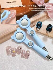 2Pcs Handheld Seven-In-One Cat Ear Cat Eye Magnet, Super Strong Suction Magnetic Nail Art Tool, DIY Manicure Design Accessory, Professional Nail Tech Supplies, Women Beauty Gift - Baby Blue - View 1