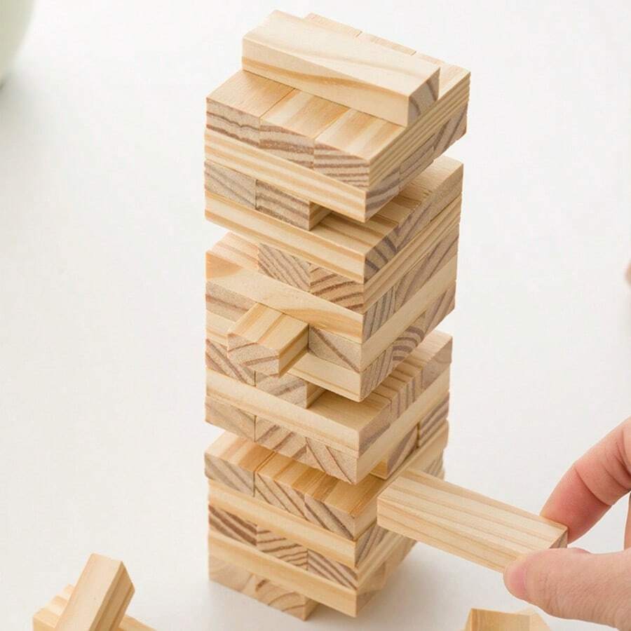 54-Piece Jenga Wooden Blocks - Balance Tower Party Game, Domino Blocks, Classic Wooden Blocks, Tumbling Tower Blocks, Perfect For Party And Gathering Multiplayer Games, Great Game Night, Board Games, Games
