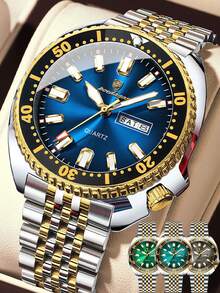 POEDAGAR 1pc Business Men's Quartz Watch, Stainless Steel Strap, Week Date Function, Waterproof Luminous Male Wristwatch For Daily Occasions, Gift For Men - Multicolor - View 13