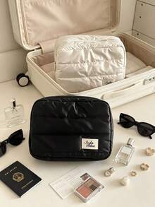 1pc/8pcs Quilted Fluffy Metallic Makeup Bag, Large Capacity Zipper Cosmetic Storage Bag With Label Decoration, Soft Portable Travel Toiletry Organizer, Fashionable Women's Makeup Bag, Suitable For Daily Life, Short Trips And Vacation - Multicolor - View 7