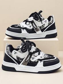Lightweight Breathable Low-Top Casual Thick Sole Sneakers, Versatile Style For Men - Black - View 1