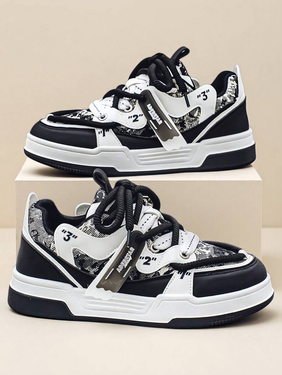 Lightweight Breathable Low-Top Casual Thick Sole Sneakers, Versatile Style For Men - Black - View 1