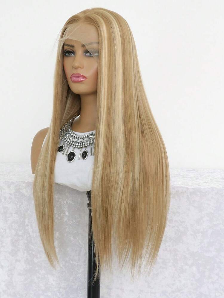 Light Blonde Honey Blonde Straight Wig – Free-Part HD Transparent Lace Front – Pre-Plucked Natural Hairline – Heat-Resistant Synthetic Fiber – Suitable For Parties, Cosplay, And Stage Performances – 24 Inches - Gold - View 6