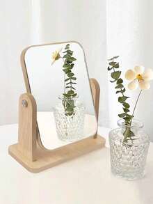 1pc Minimalist Wooden Vanity Mirror, Vintage Desktop Makeup Mirror, Large Size, High Definition, For Home And Students - Multicolor - View 1