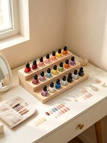Wooden 3 Tier Nail Polish Display Rack Multi Slot Nail Varnish Organizer Natural Wood Bottle Holder For Manicure Salon Vanity Desktop Decor Gift For Nail Lovers - Multicolor - View 3