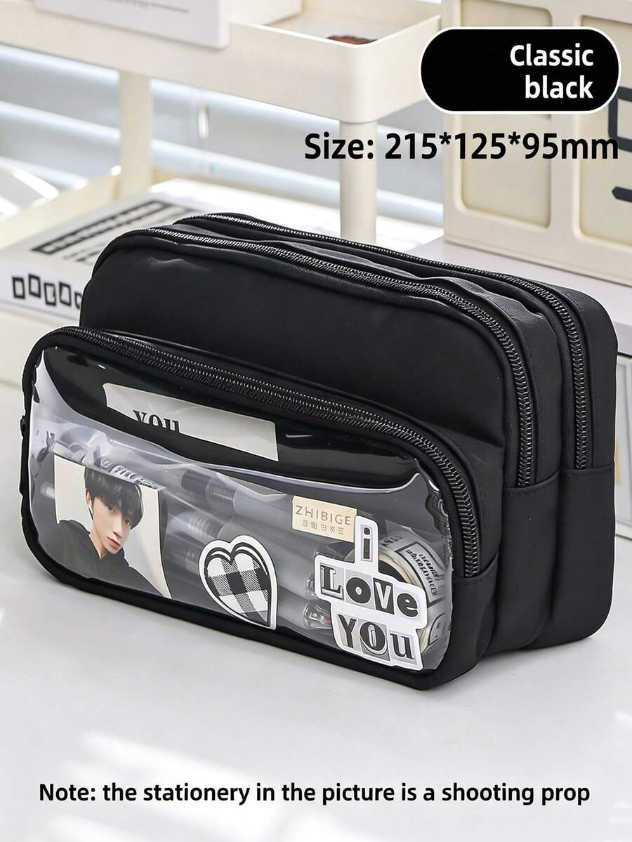 1pc Large Capacity Pencil Case, Multi-Functional Color Block Design, Aesthetic Desktop Accessory For Students Back To School Seas, First Day Of School - Multicolor - View 1