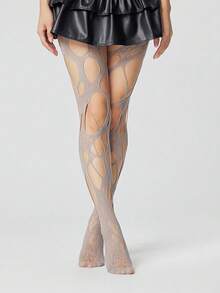 Grunge Punk 1Pair Dark Punk Coffee Ripped Asymmetric Ripped Fishing Net Socks - Multicolor - View 10