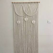 1pc Macrame Curtain, Boho Style Handmade Woven Tassel Valance Window Curtain For Room, Living Room, Entryway, Divider - Excluding Wooden Rod - Beige - View 12