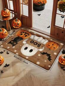 1pc Halloween Doormat, Non-Slip Back, Machine Washable, Indoor/Outdoor Universal Ghost Pattern Mat, Suitable For Porch, Kitchen, Bathroom Decoration, Cute Ghost Halloween Indoor Decor, Durable Absorbent Polyester Material - A - View 6