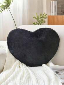 Heart-Shaped Pillow, Soft And Cute Faux Rabbit Fur Heart-Shaped Pillow, Suitable For Bedroom, Sofa And Bed In Spring And Summer, Warm Gift For Mother On Mother's Day - Black - View 2