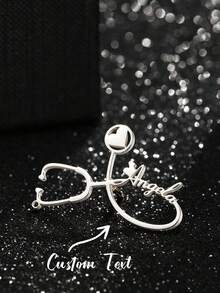 Custom Name Pin Personalized Stethoscope Brooch Diy Signature Brooches Memorial Nameplate Brooch Stainless Steel Jewelry Nurse Doctor's Keepsake Gift - Multicolor - View 10