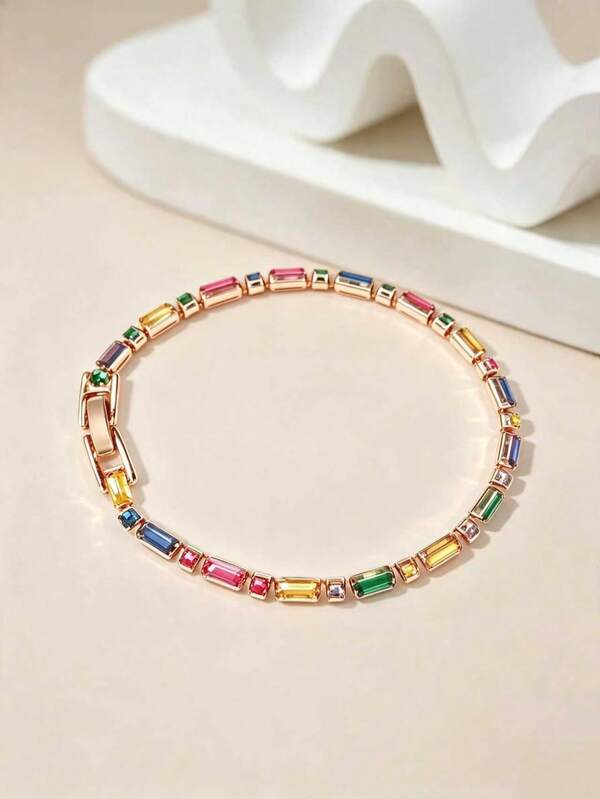 Fashionable & Colorful Cubic Zirconia Bracelet With Unique Design, Sweet, Fresh And Simple Style With Buckle Clasp