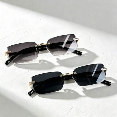 5/2PCS Vintage Frameless Couple Metal Decorative Glasses, Best Gift Choice, Fashion Classic Accessory, High Quality, Durable, Suitable For Men And Women In Multiple Occasions