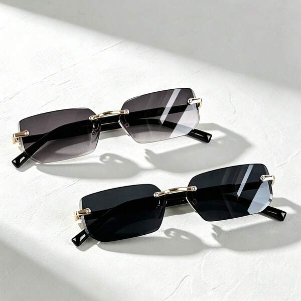 5/2PCS Vintage Frameless Couple Metal Decorative Glasses, Best Gift Choice, Fashion Classic Accessory, High Quality, Durable, Suitable For Men And Women In Multiple Occasions